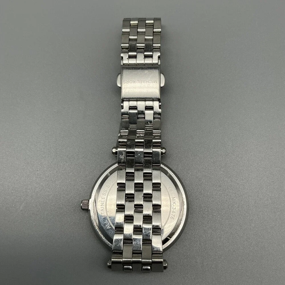 Michael Kors Womens Watch 32mm Silver Tone Stainless MK-3476 New Battery 6.75
